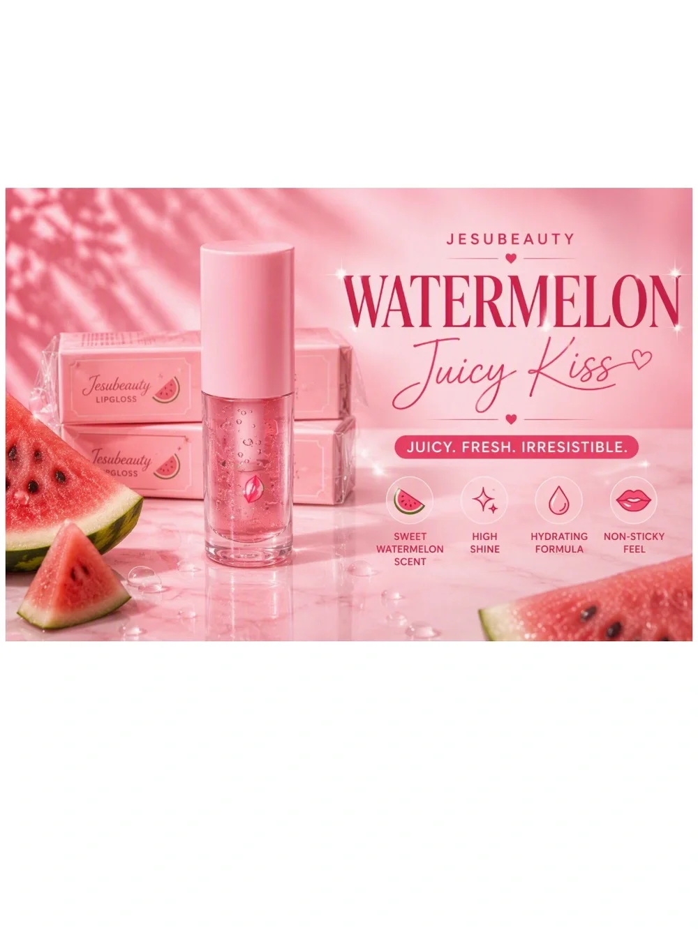 JESUBEAUTY Watermelon Juicy Kiss Lip Gloss — Pink